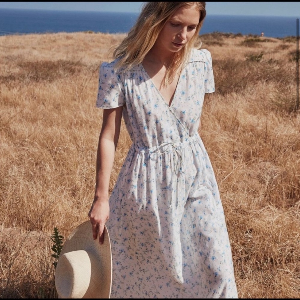 Christy Dawn The Dawn White Blue Floral Print Dress